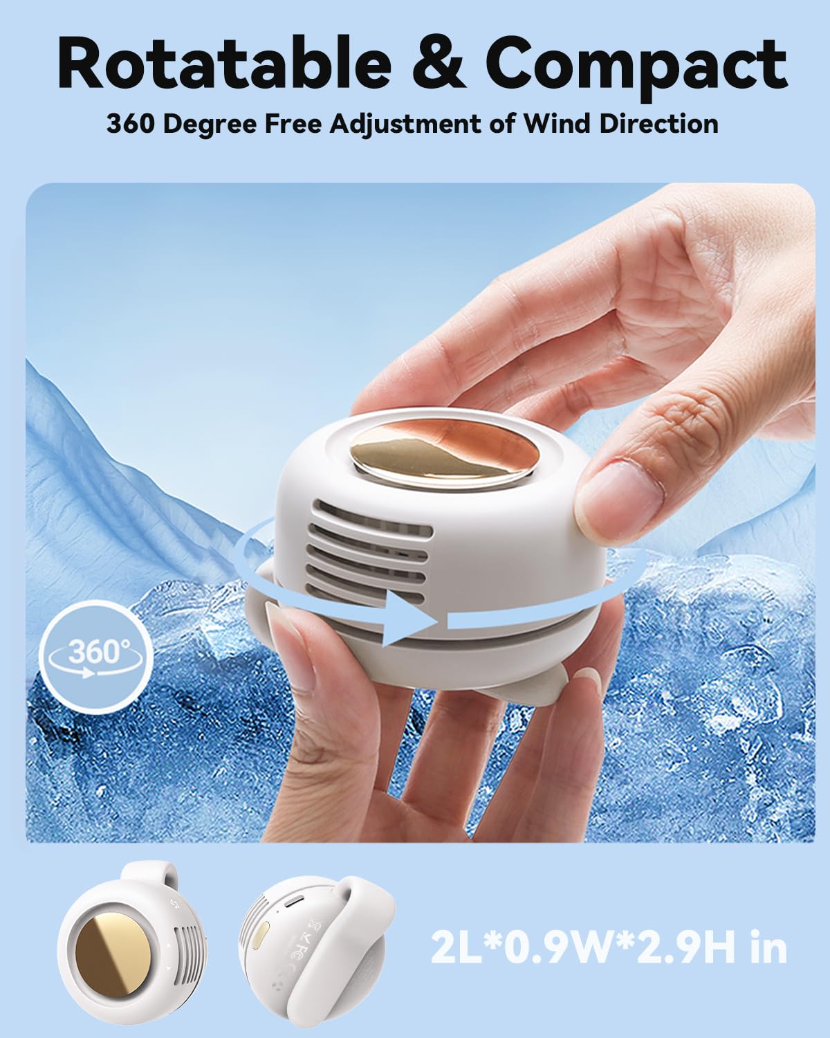 360° Rotatable Portable Mini Clip-on Fan，3-speed adjustable waist-clip fan;  ideal for outdoor activities.