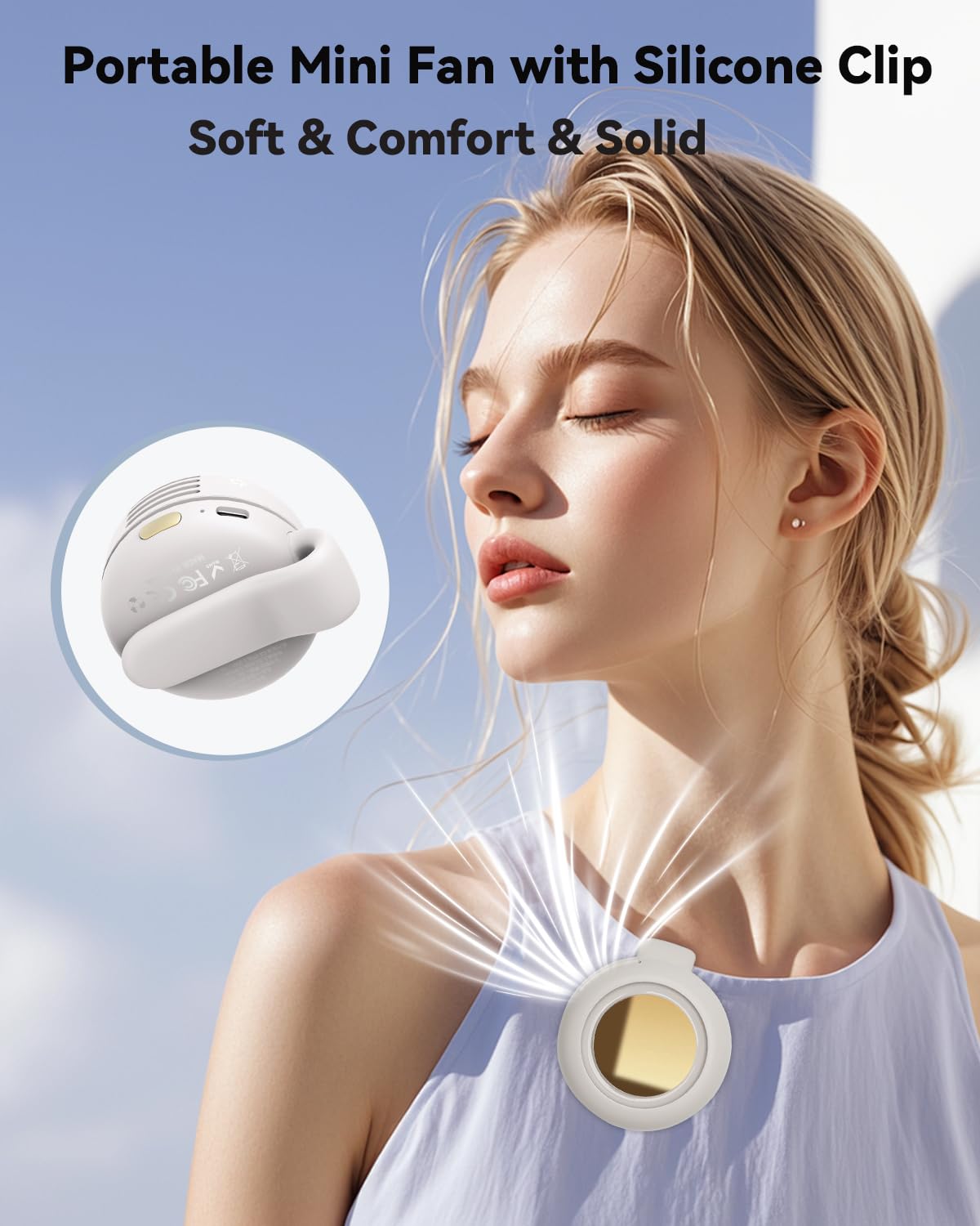360° Rotatable Portable Mini Clip-on Fan，3-speed adjustable waist-clip fan;  ideal for outdoor activities.